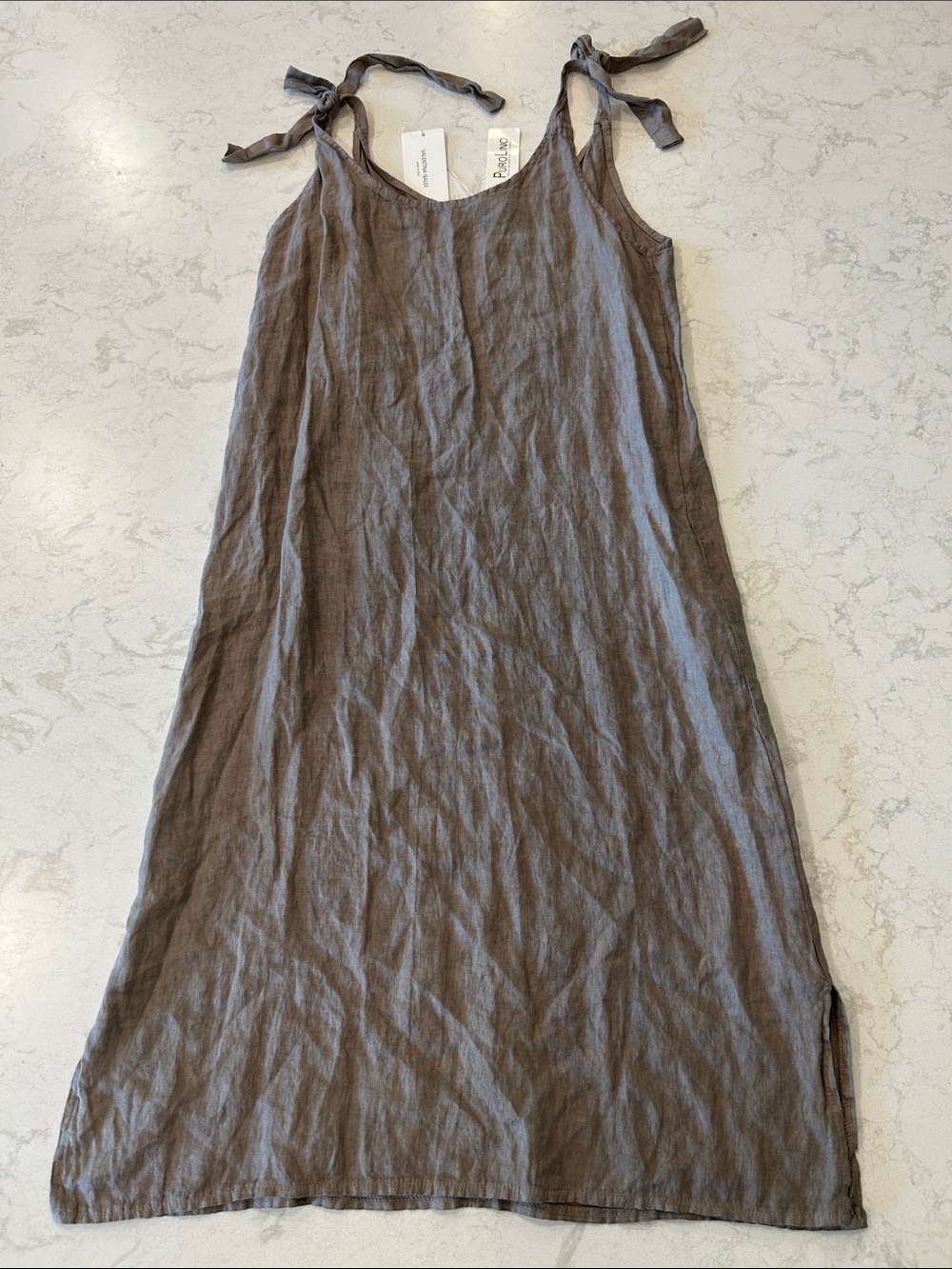 Valentina Naldi Made in Italy Natural Linen Tie Shoulder Midi Dress Casual S - Picture 5 of 13
